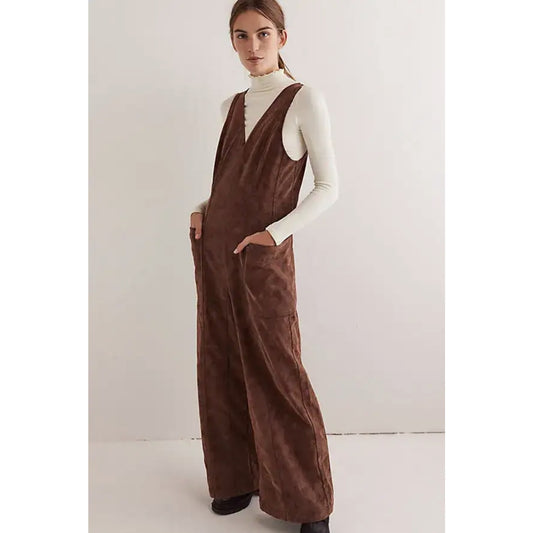 We The Free Nico Faux Suede One-Piece Brown Women's Sz M NWT