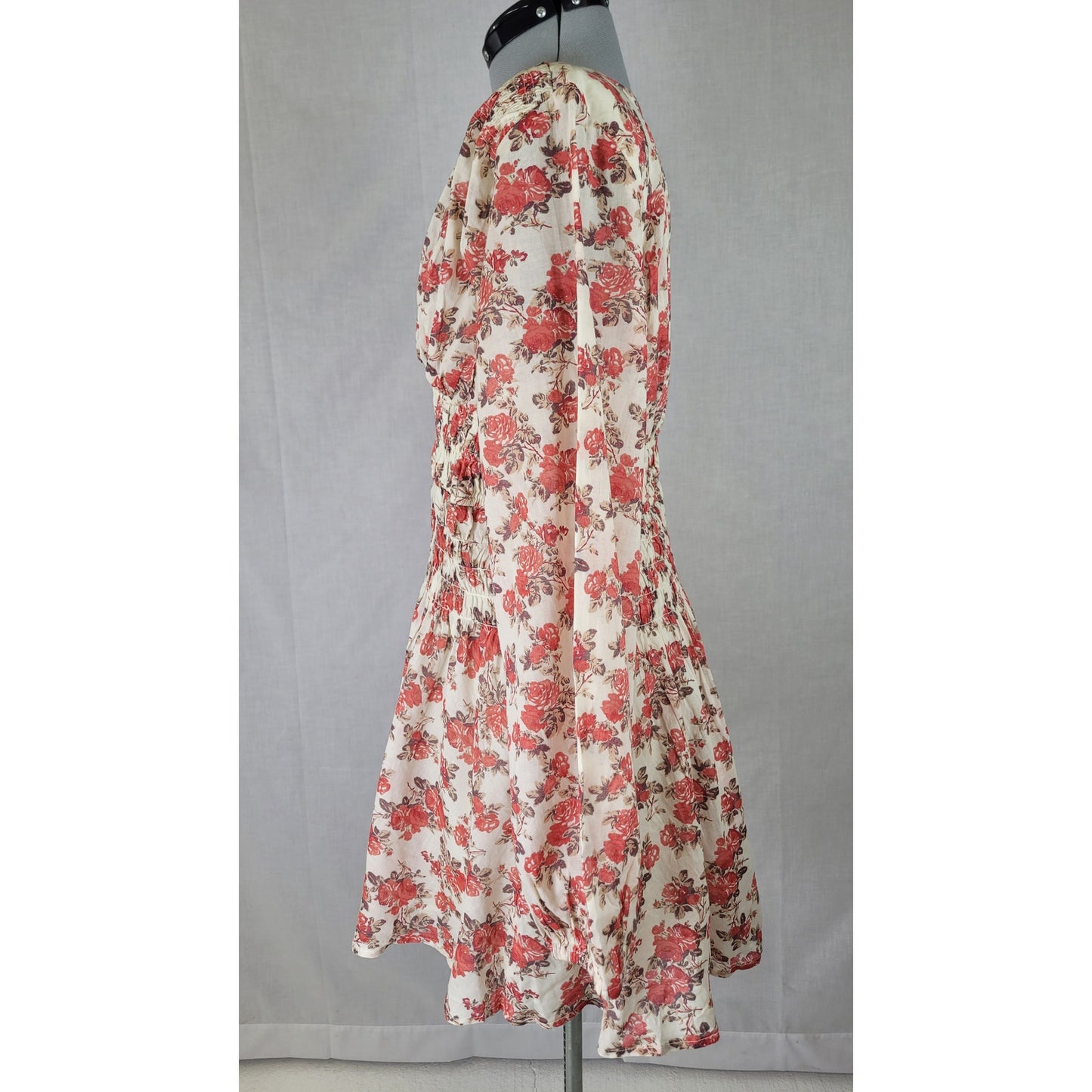 Free People Keep You Mini Dress Red Floral Print Plunging V-neckline Sz L NWT