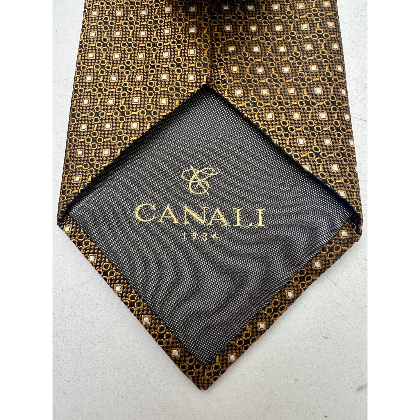 Canali Italy Gold Woven Geometric Micro-Pattern Men's Tie NWT
