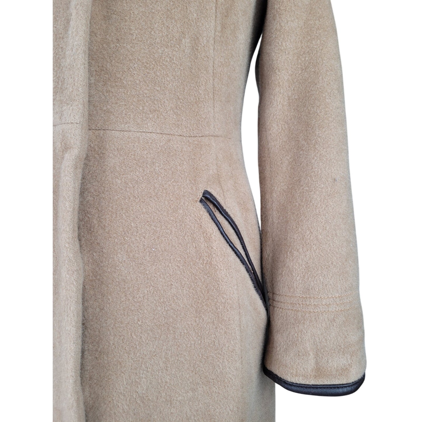 Coach Tan Mohair/Wool Brown Leather Trim Overcoat Sz XS