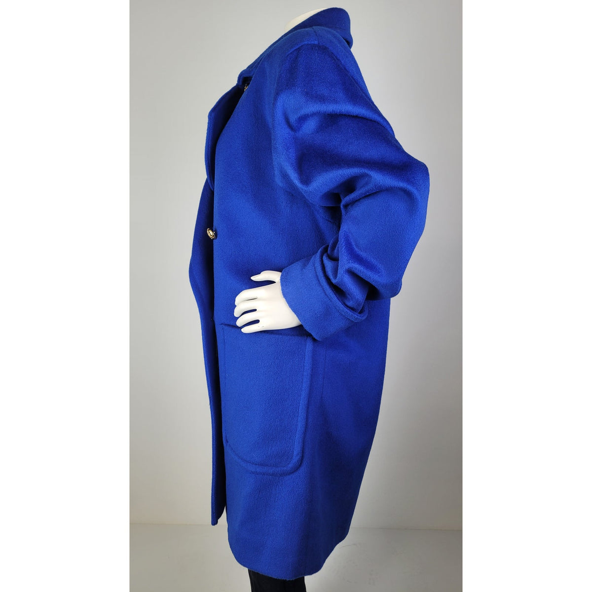 Vintage 1980s Cobalt Blue Double-Breasted Wool Overcoat Gold-Tone Buttons Sz M/L