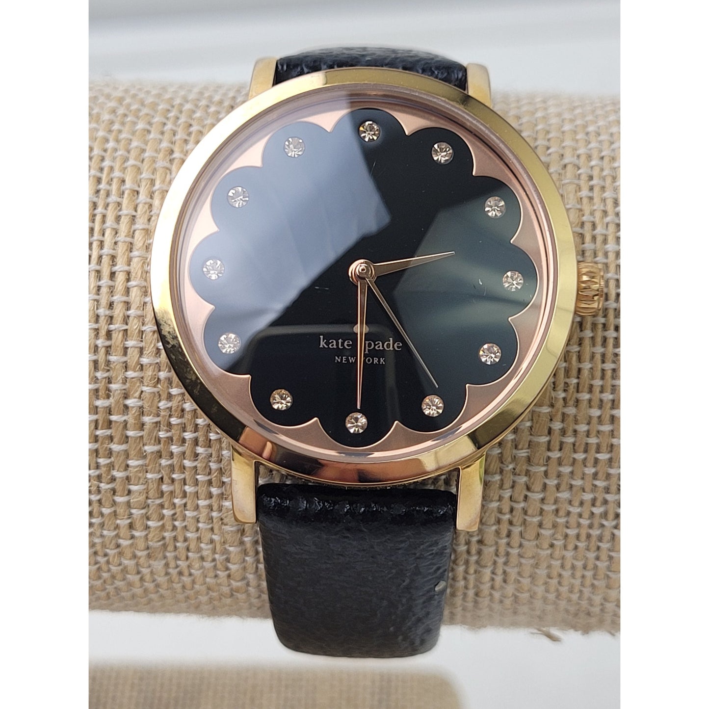 Kate Spade New York Gold-Tone Watch Black Face Black Leather Band