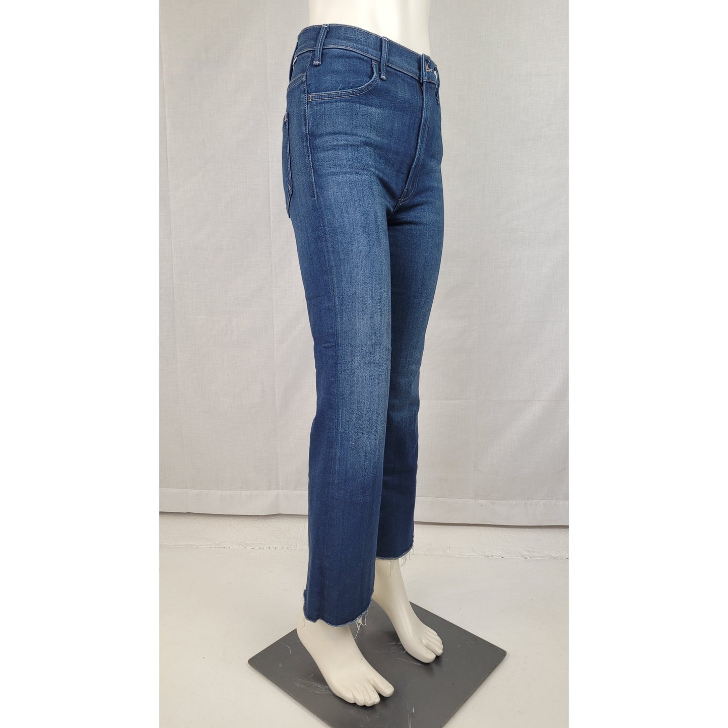 Mother The Hustler Ankle Fray Cropped Straight Leg Medium Wash Jeans Sz 28