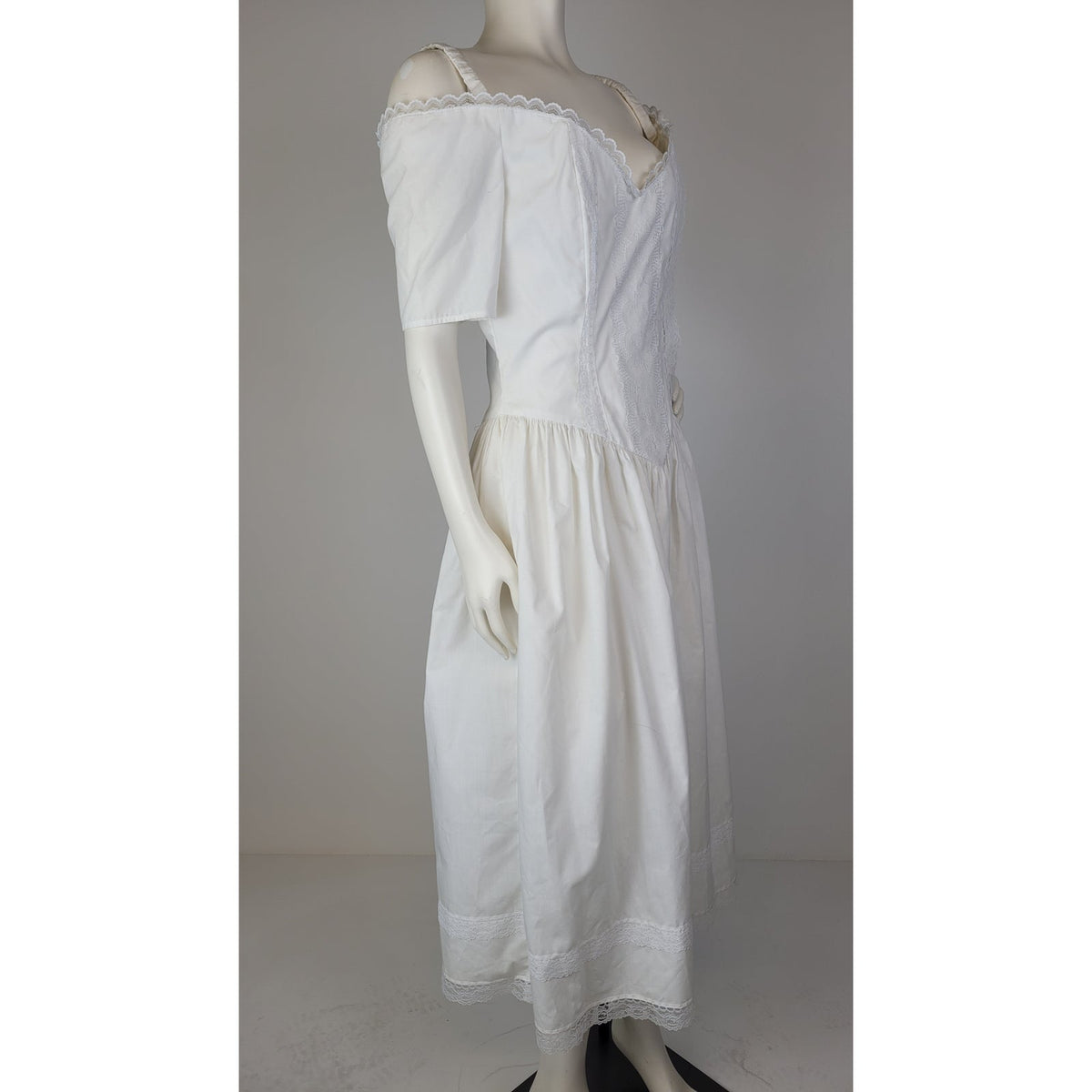 Vintage 1980s Gunne Sax White Off-the-Shoulder Bridal Midi Dress Sz M