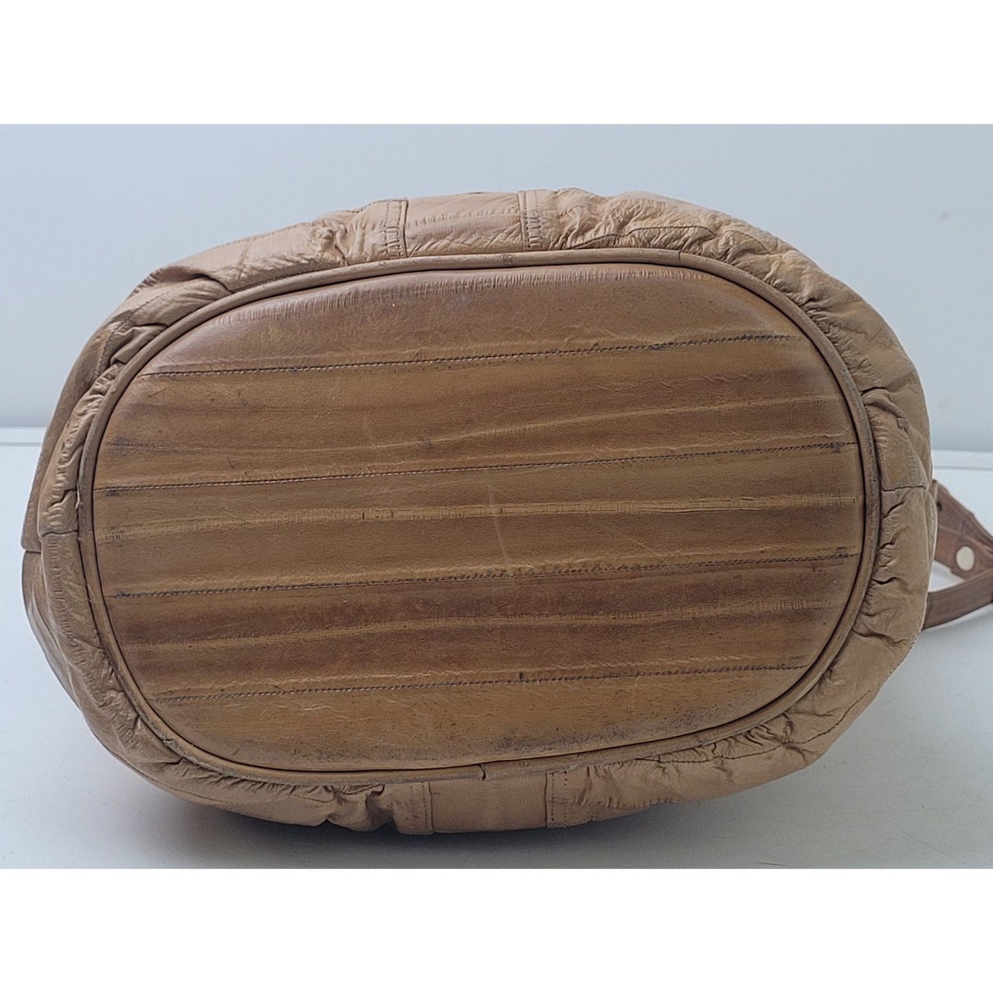 Vintage 1980s Tan Eel Skin Hobo Bucket Bag Medium Size Purse