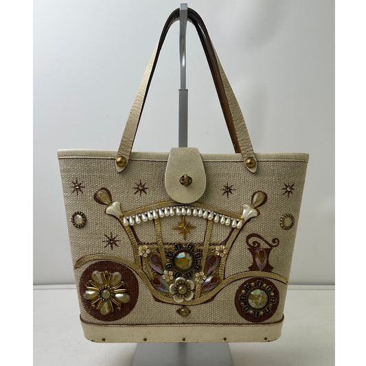 Vintage 1960s Enid Collins Carriage Trade Bejeweled Canvas Tote Bag