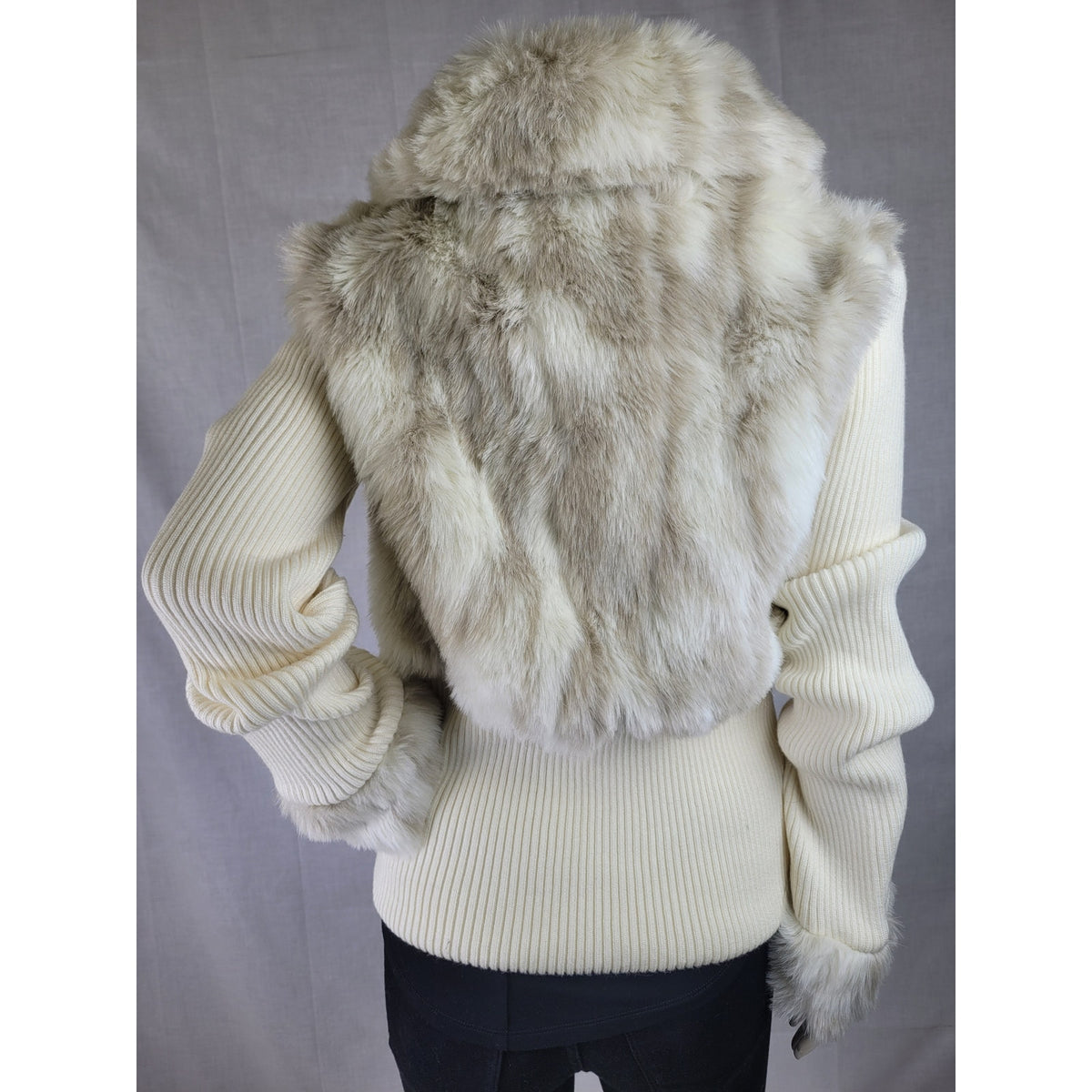 Y2K Boston Proper Faux Fur Ribbed Knit Sweater Jacket Women's Sz L