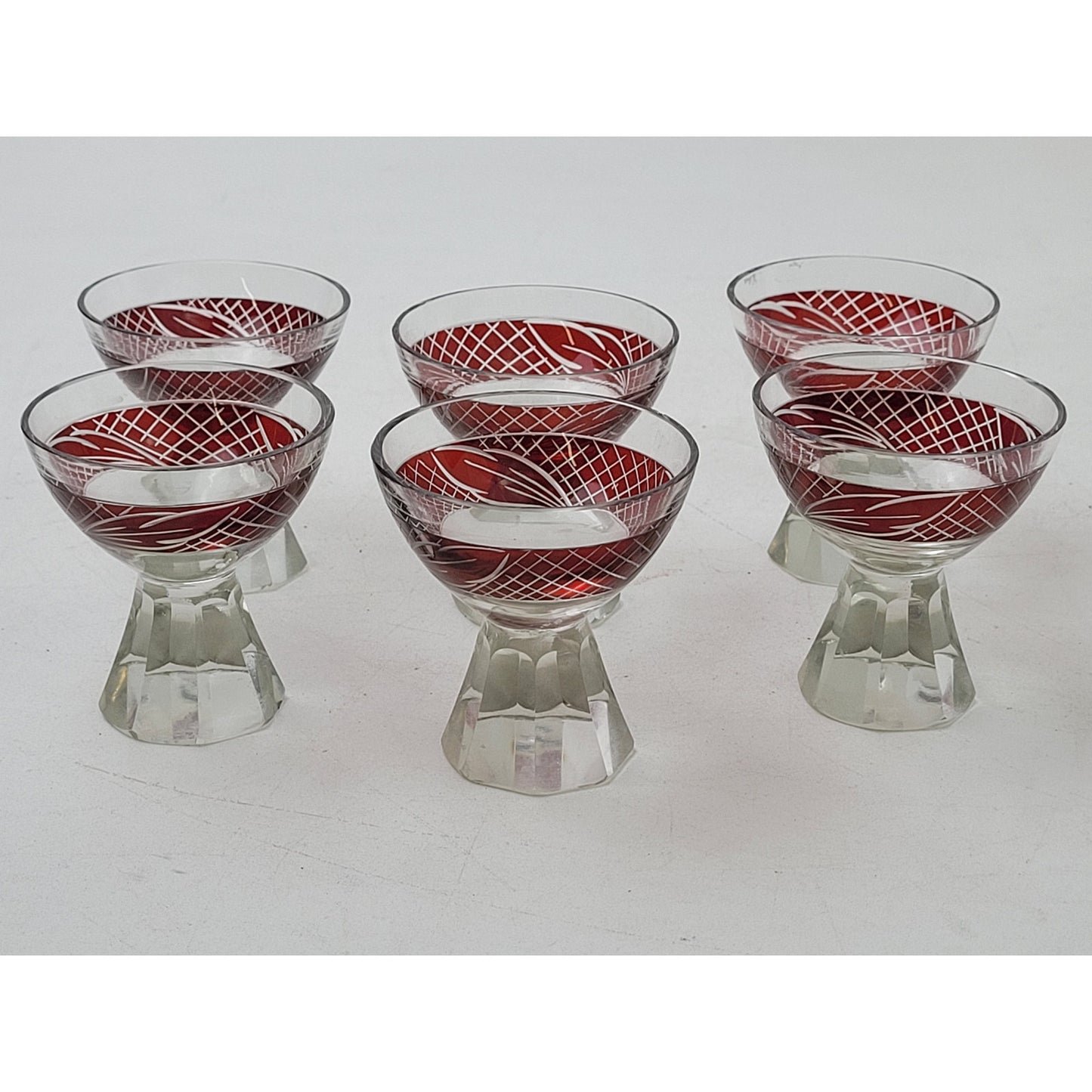 1920s-30s Art Deco Cubist Enamel Liquor Decanter & 6 Glasses Set by Karl Palda