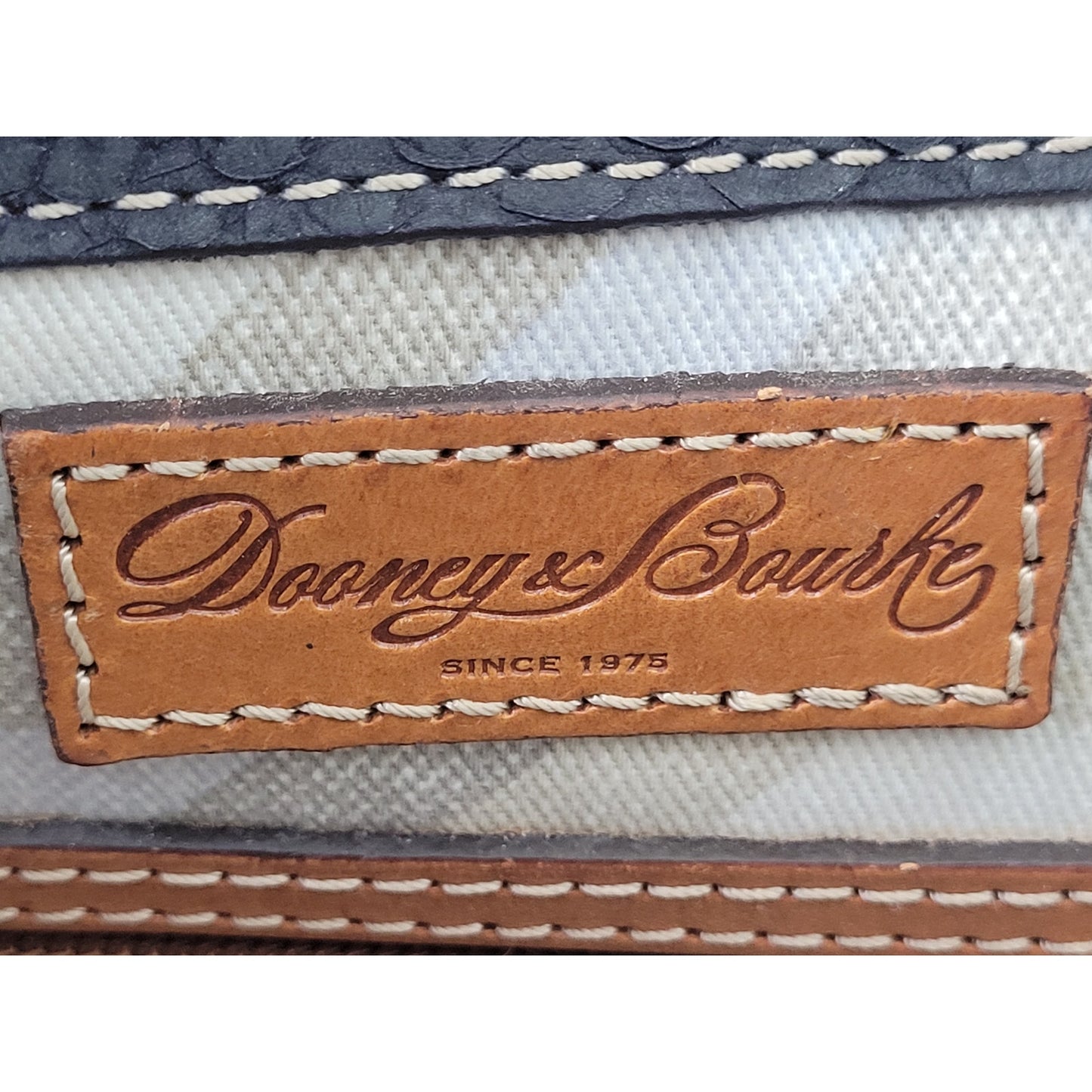 Dooney & Bourke Claremont Python Embossed Leather Tote Bag Navy & Brown