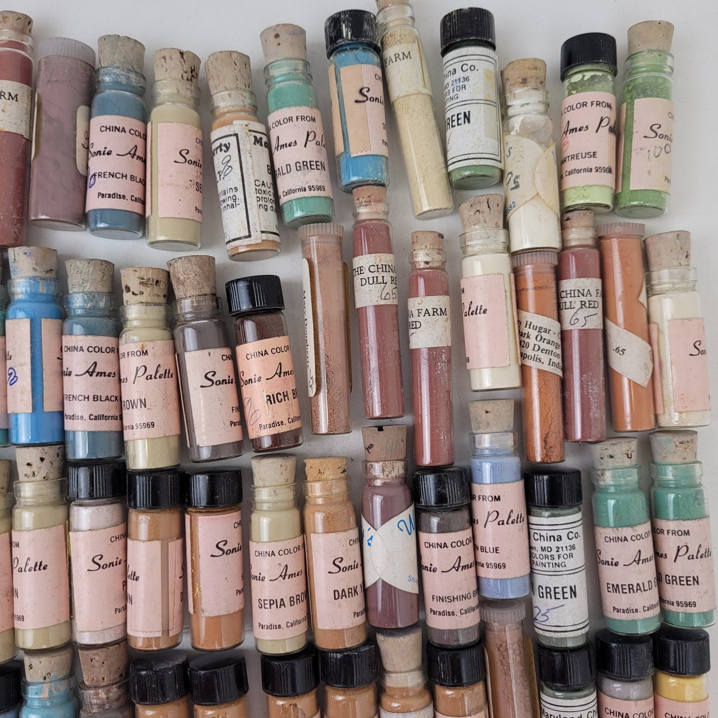 VTG Lot of 130 China Powder Paint Vials Willoughby's/Sonie Ames Palette/Various