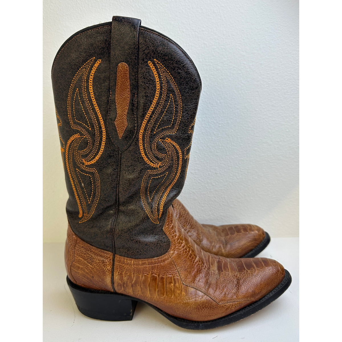Arangos Genuine Ostrich Leg Cognac Western Cowboy Boots Men's Sz 8