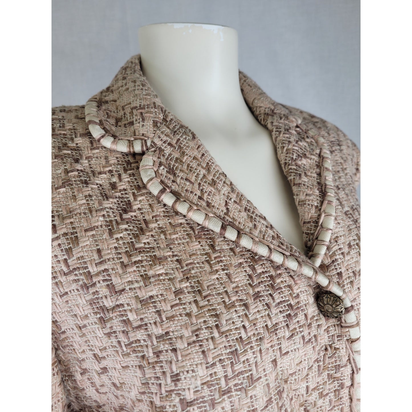 Y2K Elie Tahari Tweed Blazer Jacket w Silk Lining Sz M/L MSRP $548