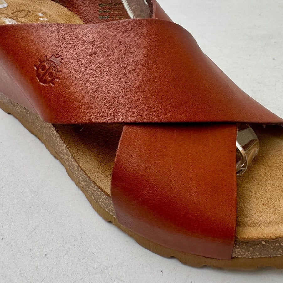 Yokono Brown Leather Criss Cross Wedge Slide Sandals Women's Sz 9