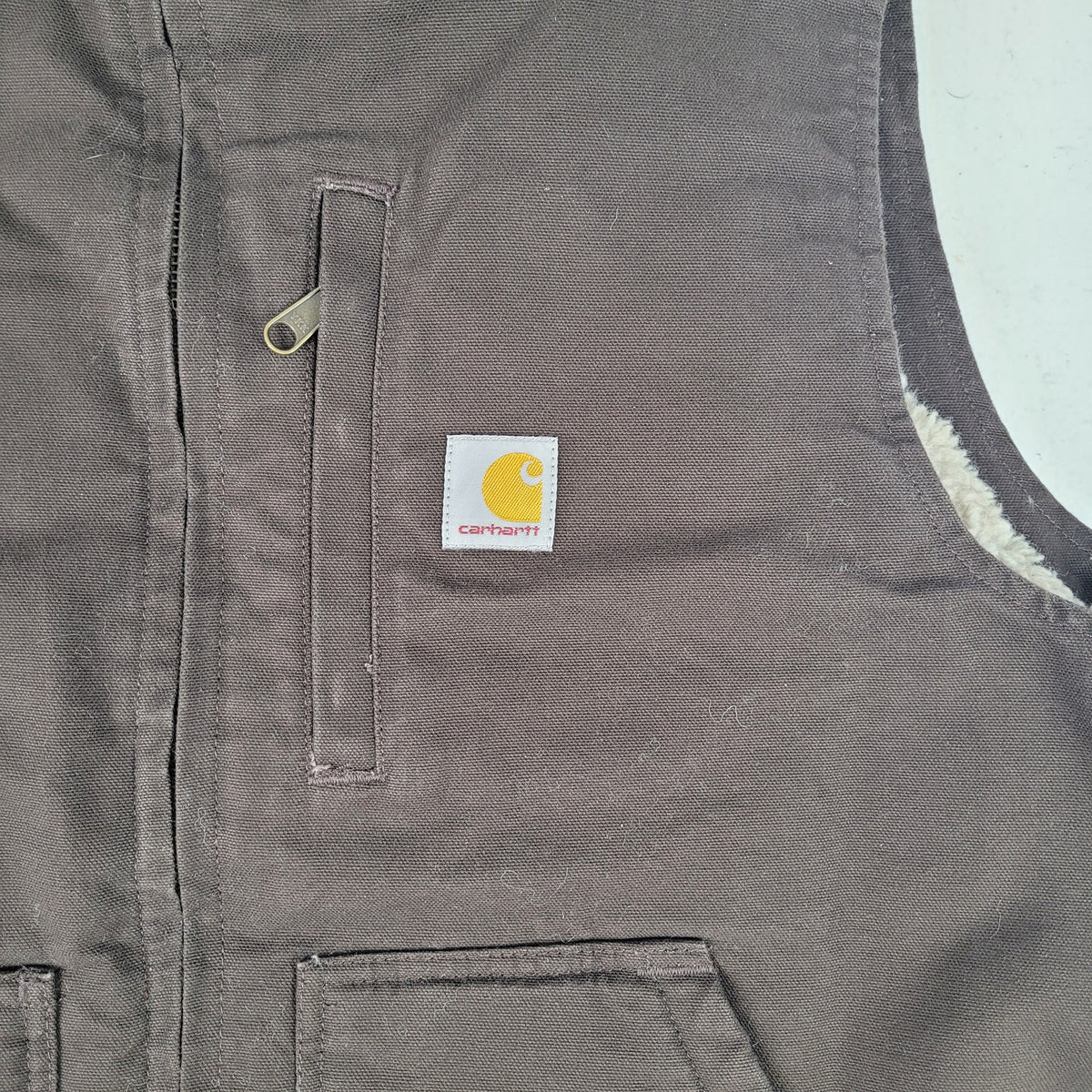 Carhartt Washed Duck Sherpa-Lined Mock-Neck Vest Loose Fit Men's Sz XL