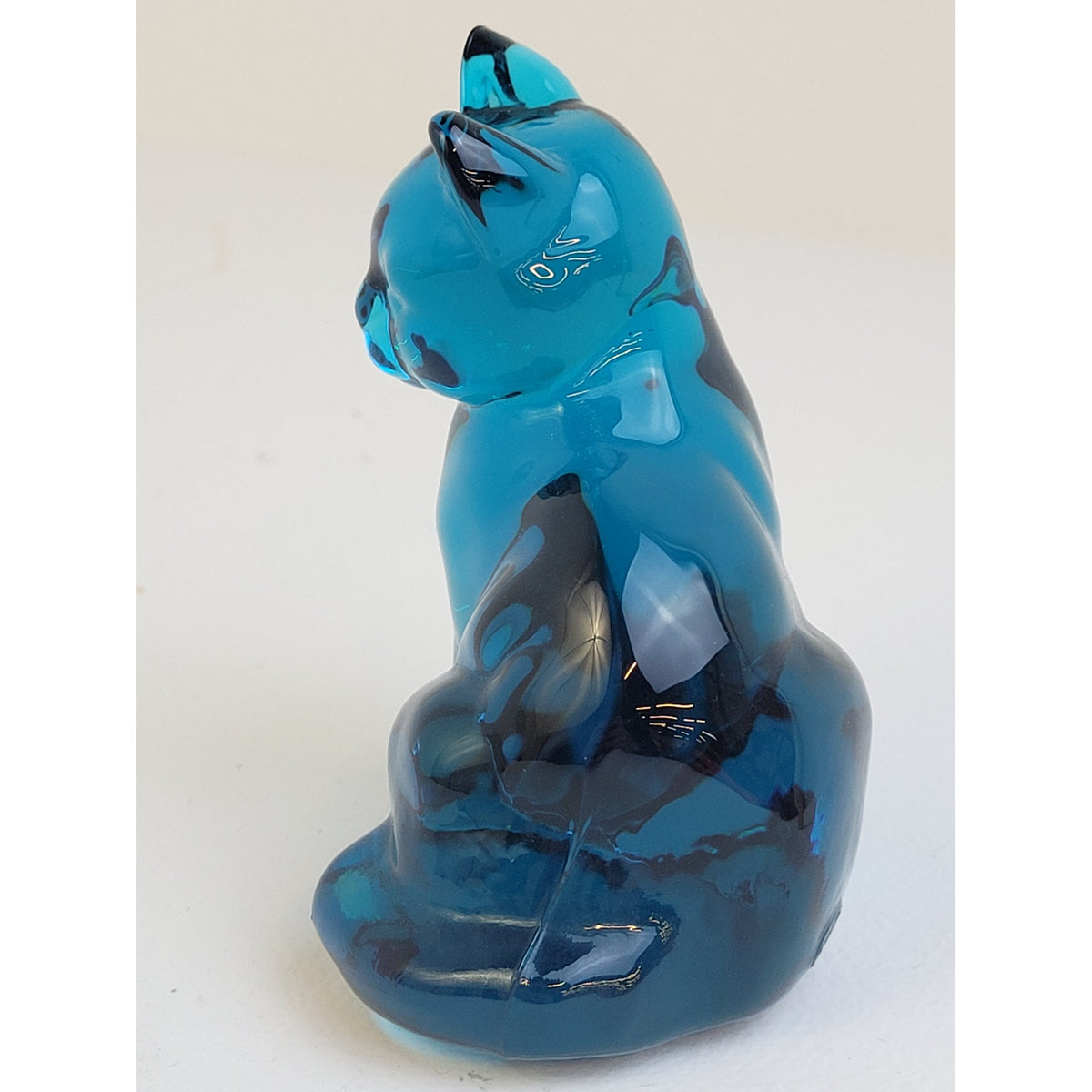 Vintage Fenton Glass Twilight Cobalt Blue Sitting Cat Kitten Figurine