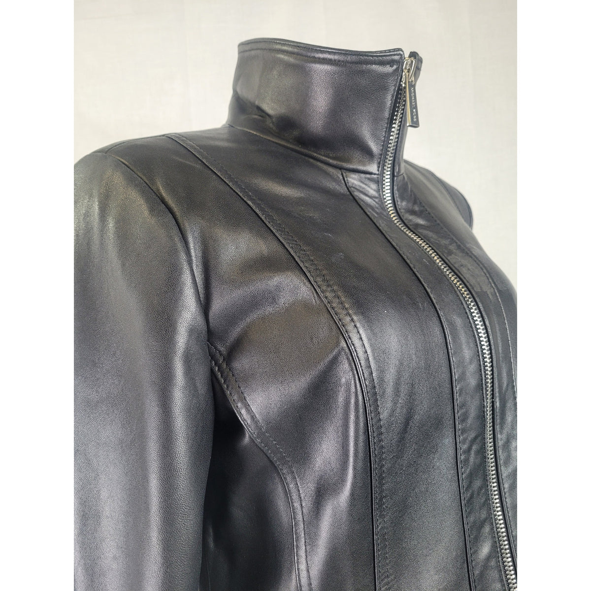 Michael Kors Black Leather Zip-up Scuba Jacket Women's Sz M