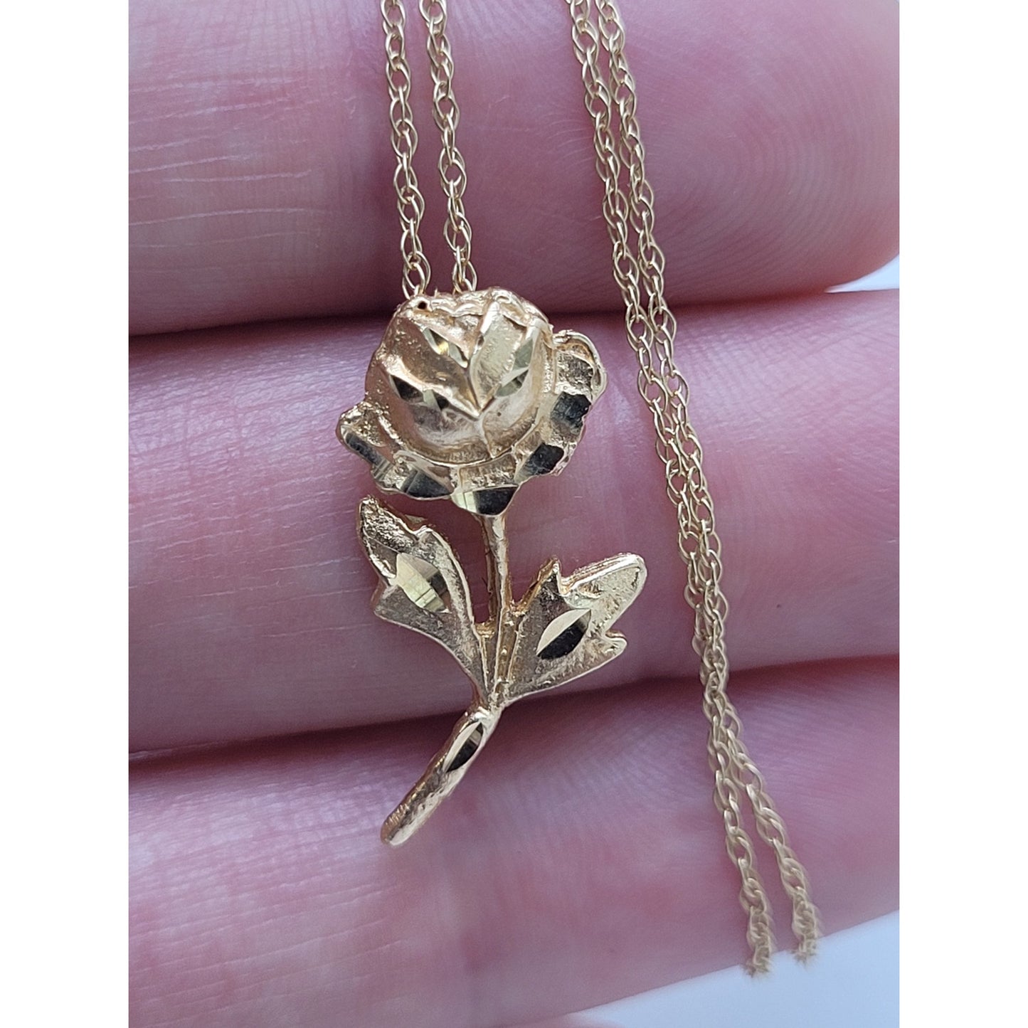 14K Solid Yellow Gold Rose Pendant on Dainty 18" Chain | 2.51 Grams
