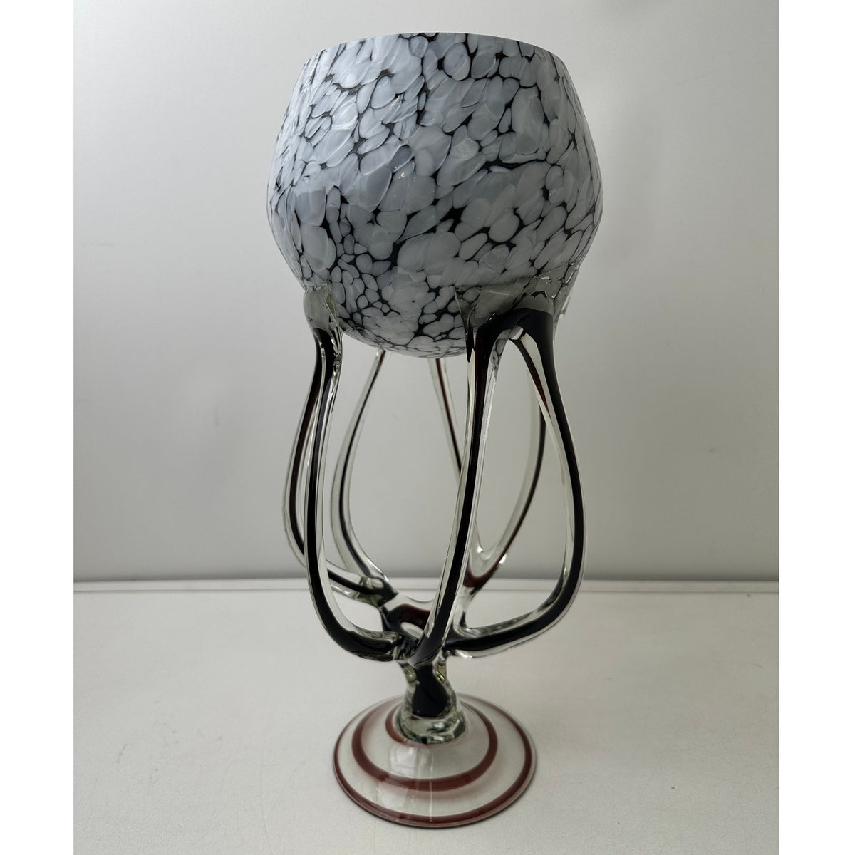 Vintage Jozefina Krosno Handblown Glass Jellyfish / Octopus Pedestal Bowl Vase