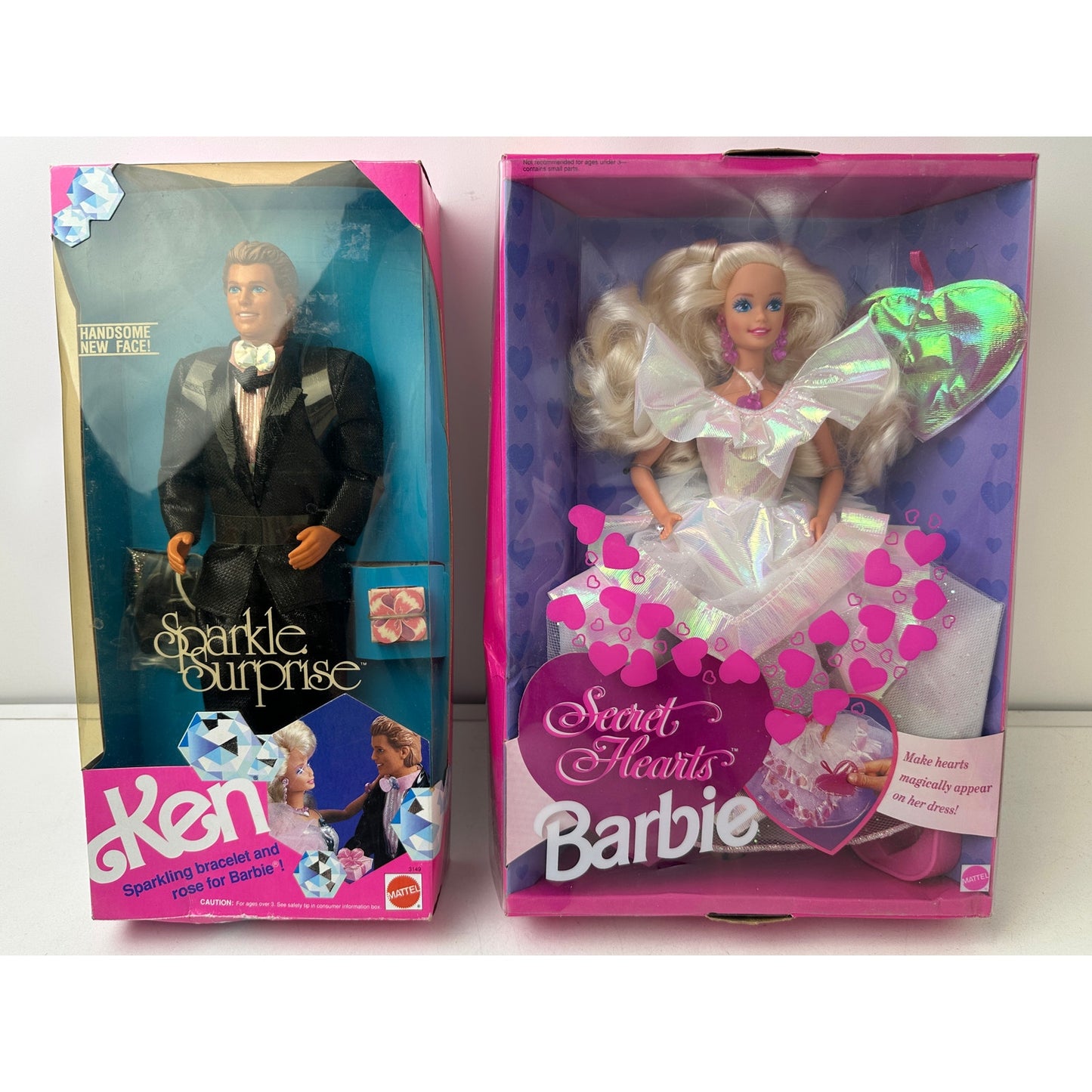 VTG 1990s Mattel Sparkle Surprise Ken & Secret Hearts Barbie Bundle