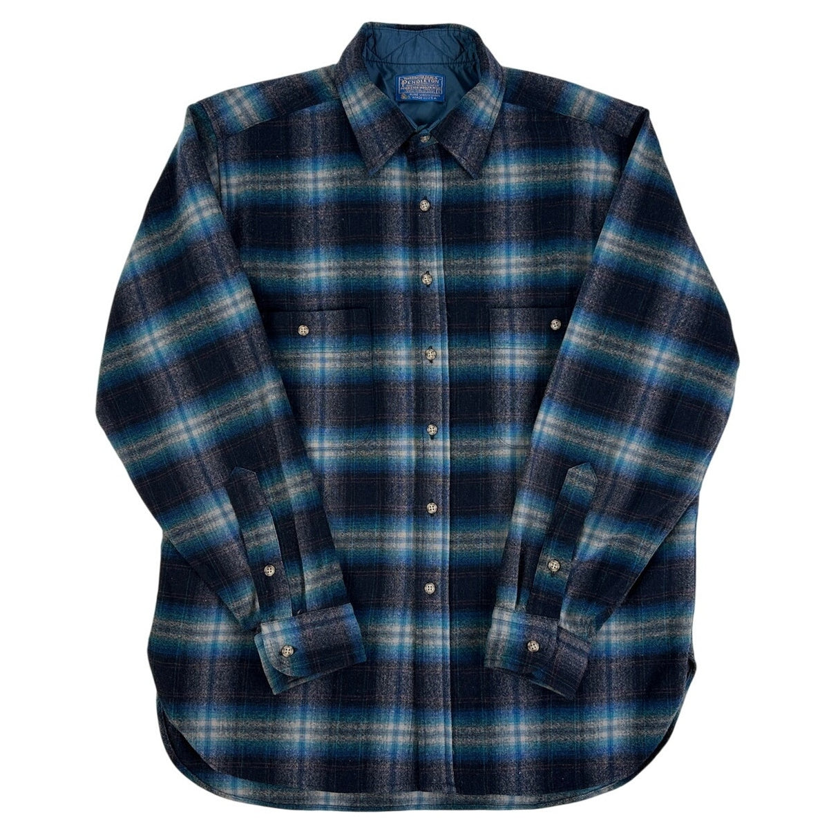 Vintage 1970s Pendleton Blue Wool Ombre Plaid Board Shirt Men's Sz L