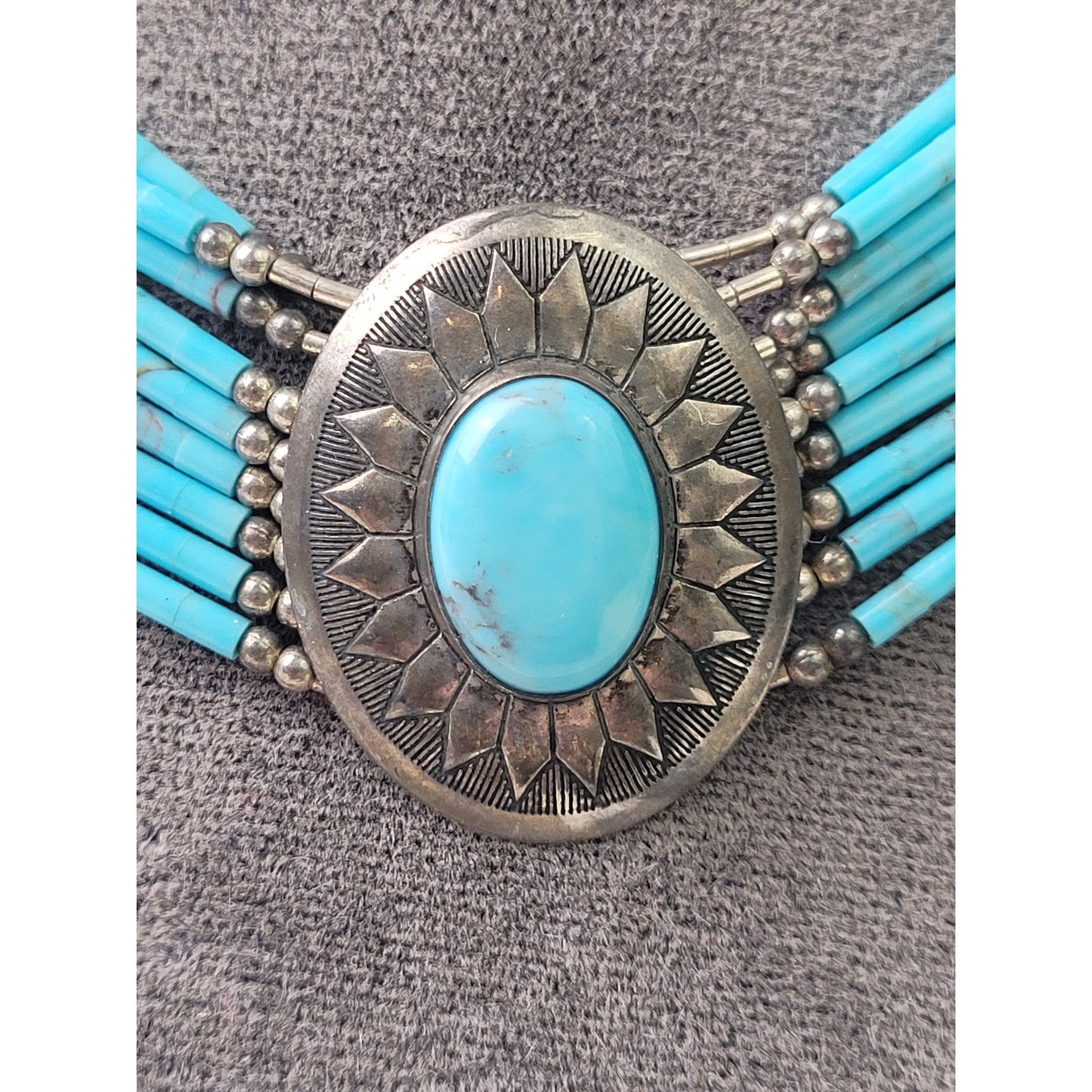 VTG Liquid Sterling Silver & Turquoise Multi-Strand Choker Necklace Adjustable