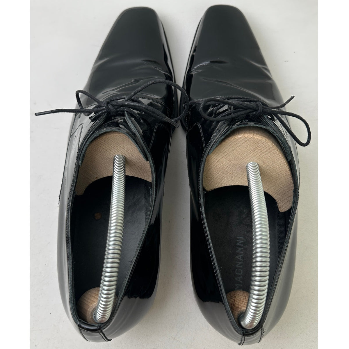 Magnanni Dante Black Patent Leather Plain Toe Derby Tuxedo Shoes Men's Sz 12