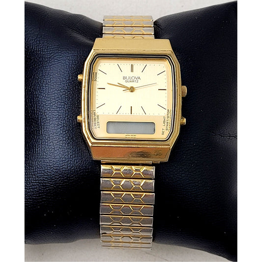 Vintage Bulova P7 82361 Quartz Watch w Digital Window Stainless Steel