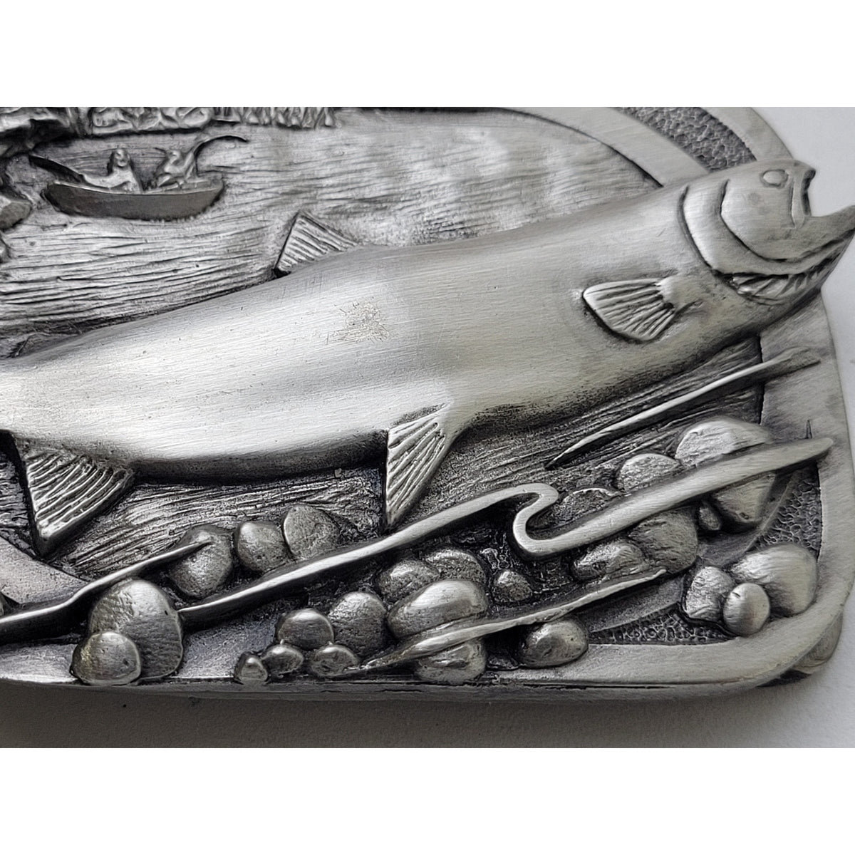 VTG 1983 Siskiyou Buckle Co. Inc. Fishing Pewter Belt Buckle