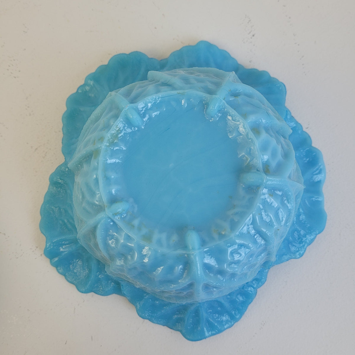 Vintage French Opaline Glass Portieux Vallerysthal Cabbage-Shaped Covered Bowl