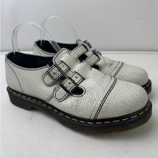 Dr. Martens Susy White Cracked Leather Double Strap Mary Jane Loafers Women's Sz 10