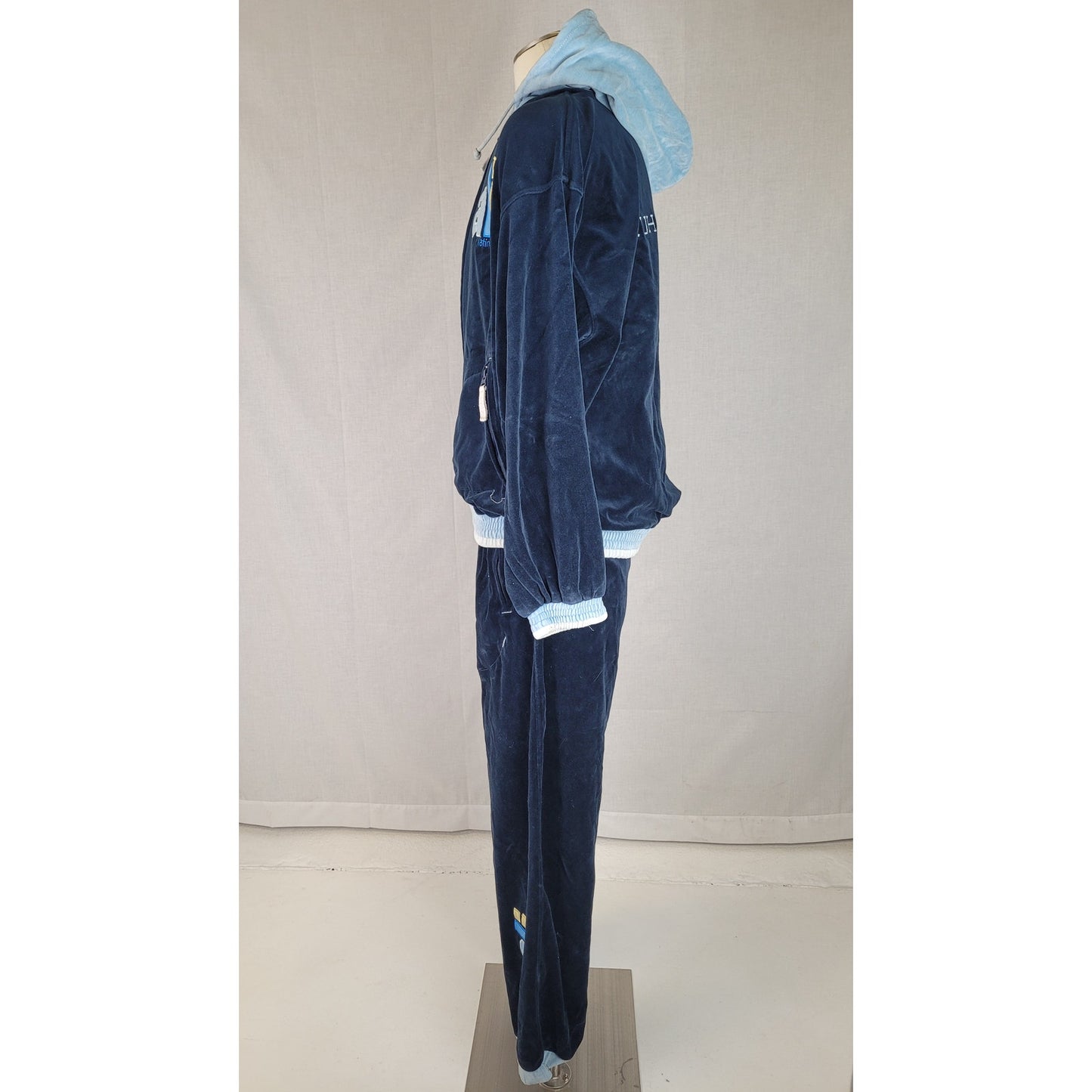 Vintage Platinum Fubu Muhammad Ali Tracksuit Set Navy Blue Velour Men's Sz L