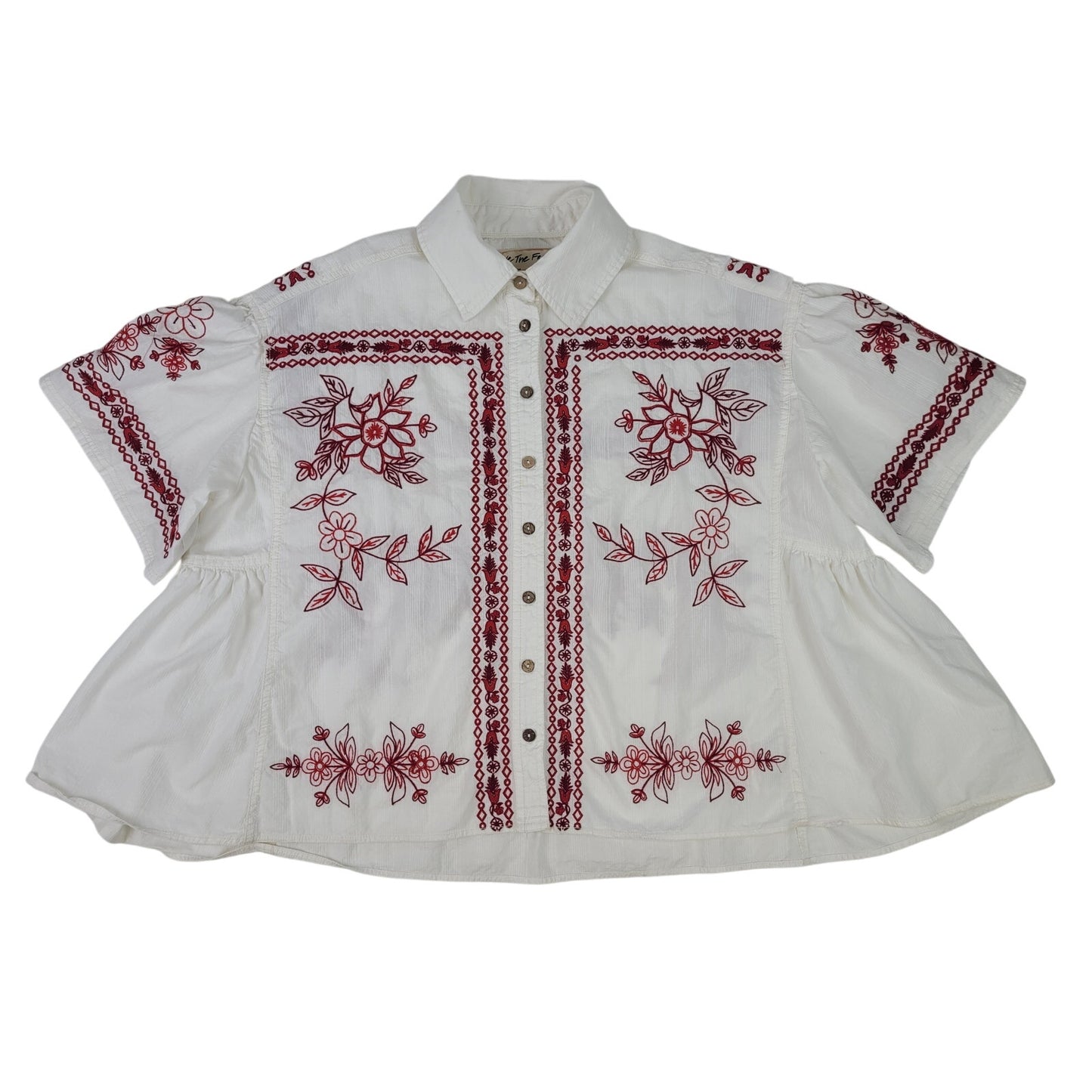 We The Free Refresh Vacation Shirt 100% Cotton Oversized Embroidered Sz L