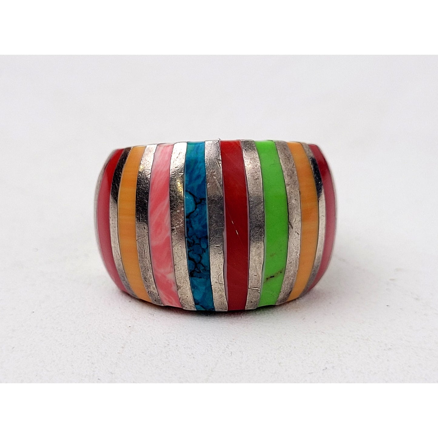 Multi-stone Heavy Thai 925 Silver Ring Native American Style Sz 7 1/4