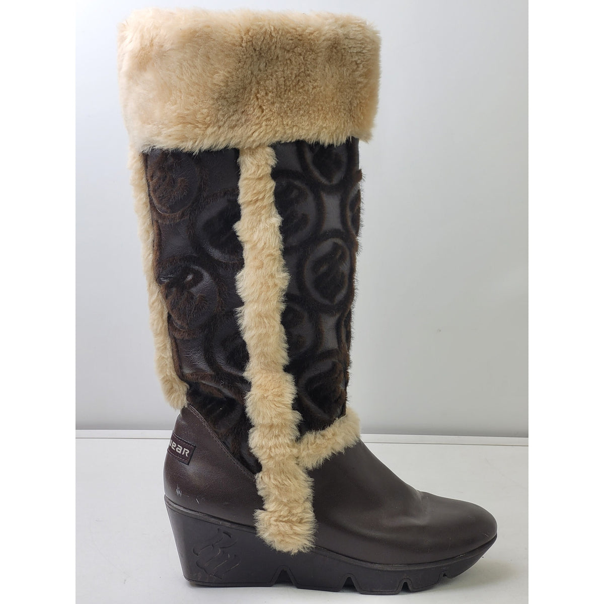 Vintage Y2K Rocawear Faux Fur Knee-High Brown Boots Wedge Heels Sz 8