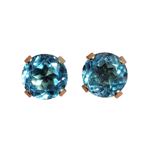 Classic Blue Topaz 5mm Stone w Four-Prong 14K Gold Setting Stud Earrings