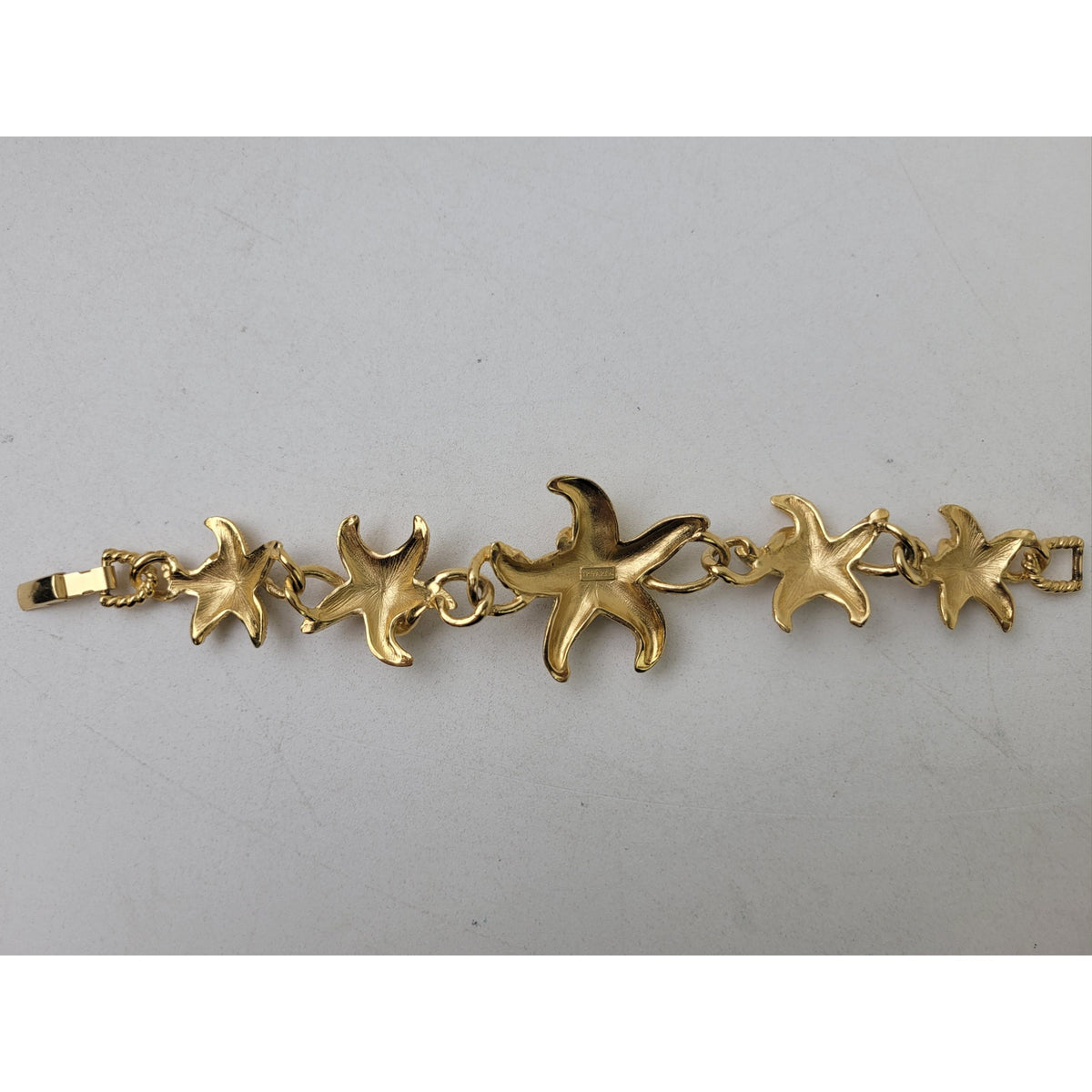 VTG 80s Trifari Gold-Tone Starfish Bracelet w Blue & Green Cabochon Stones EUC