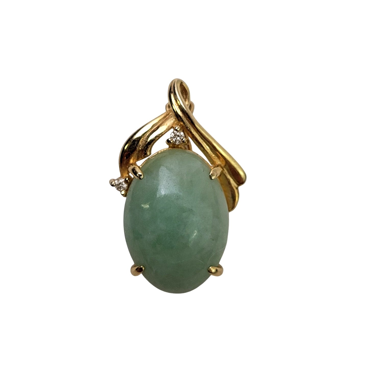14K Yellow Gold Jade & Diamond Pendant on Flat Twisted Cable Chain Necklace
