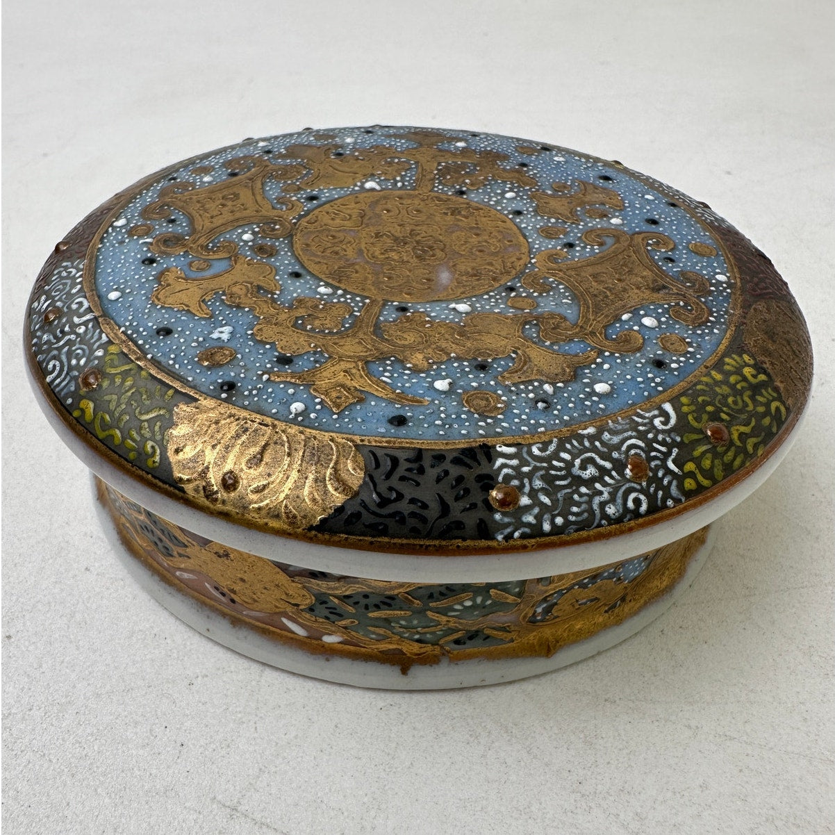 Vintage Japanese Satsuma Moriage Koro Incense Burner W/ Pierced Lid