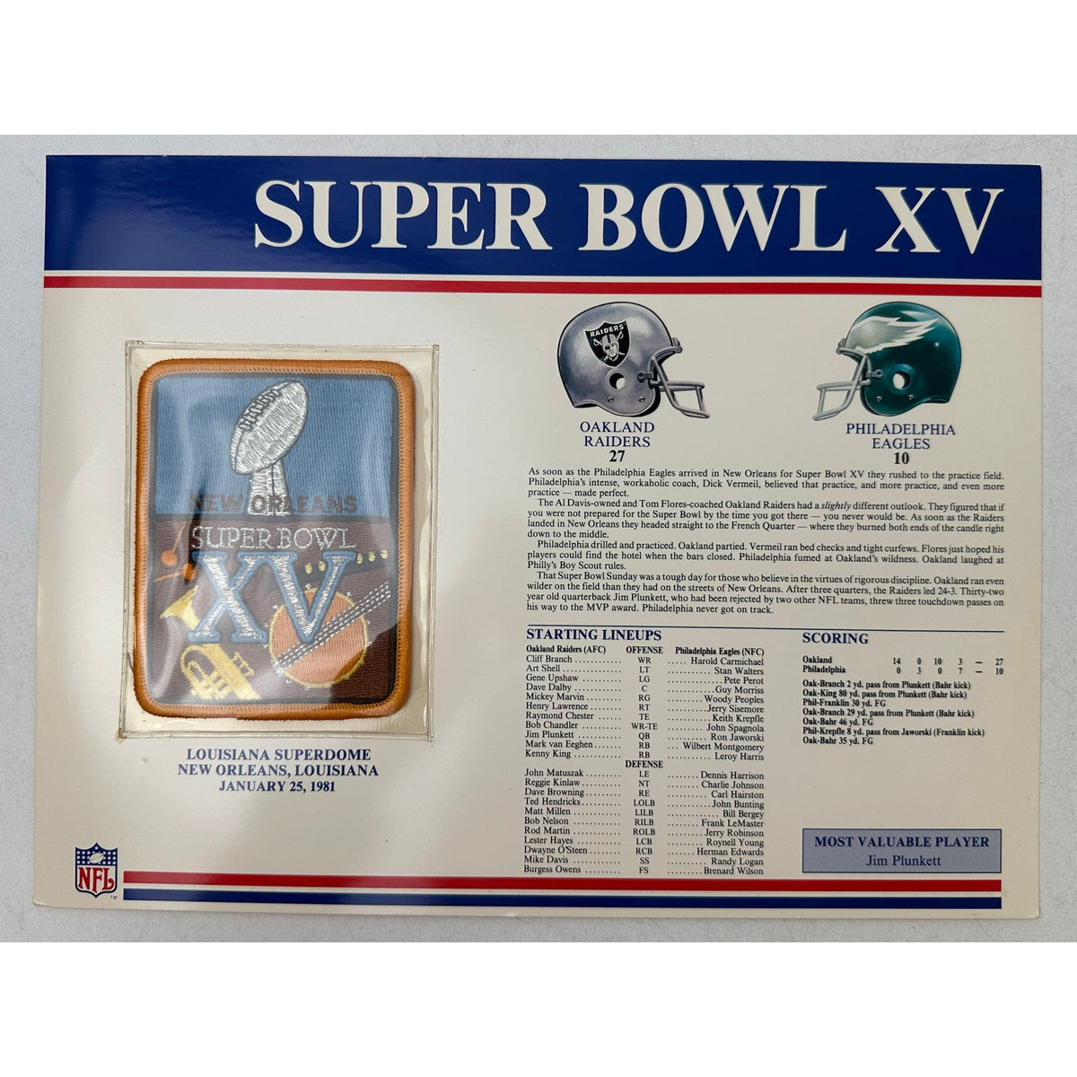 VTG Willabee & Ward Official NFL Super Bowl Commemorative Patch & Stat Card Lot