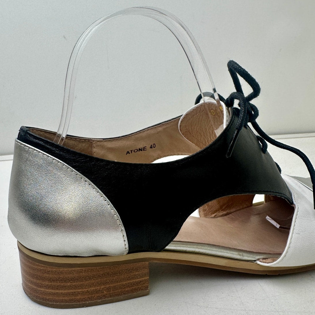Bresley Silver/Black/White Leather Cutout Oxfords Women's Sz 9