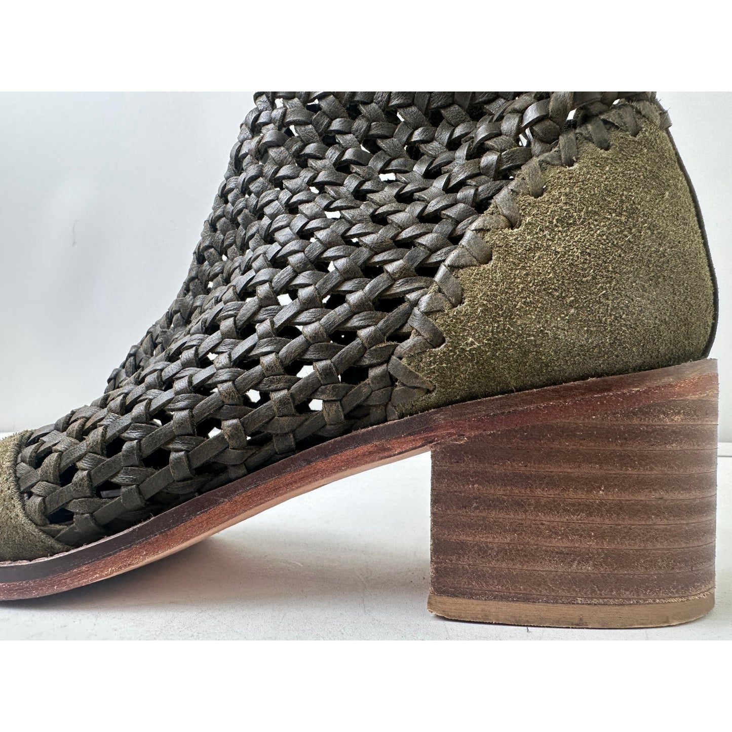 Free People In The Loop Woven Leather Olive Green Booties Women's Sz 9