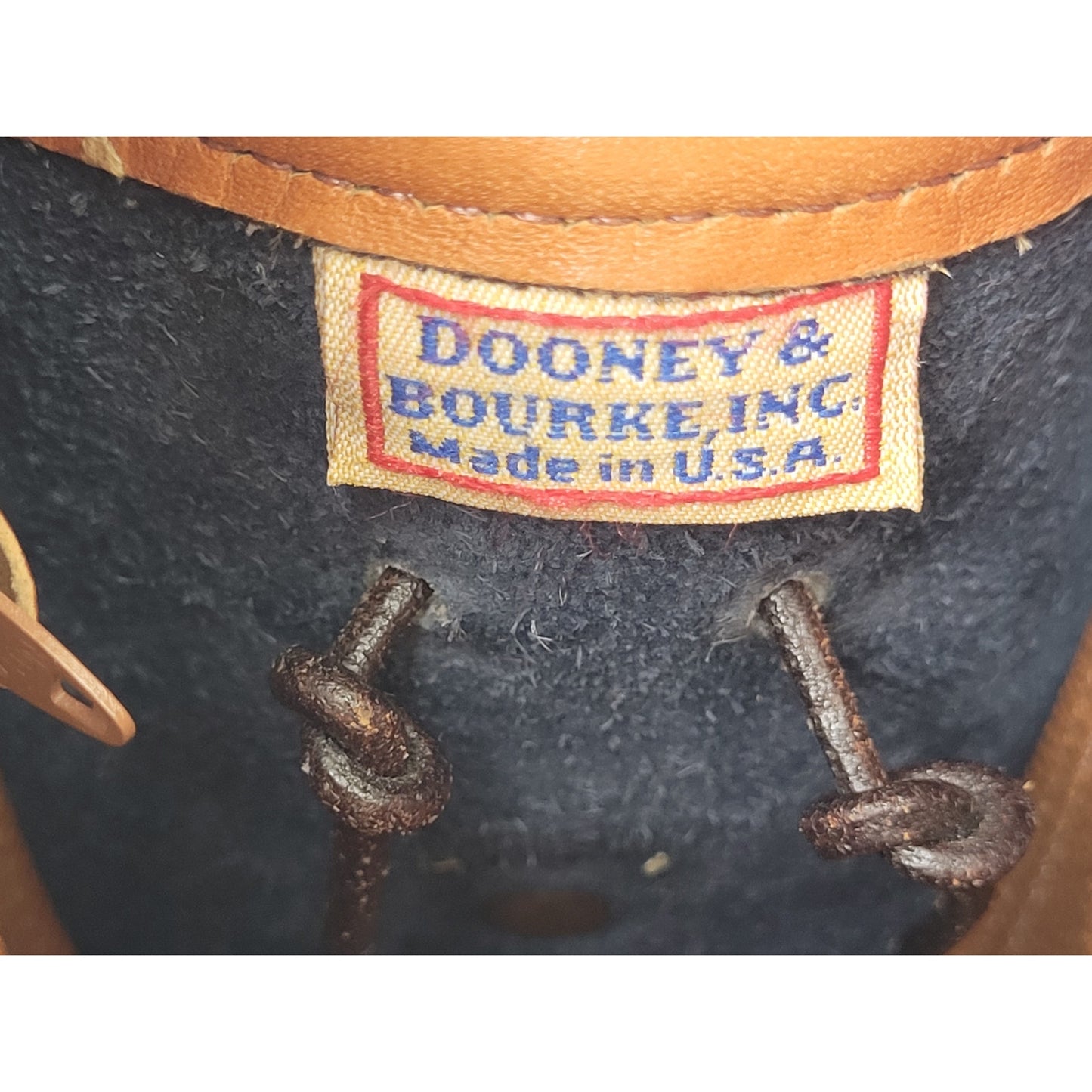 Vintage Dooney & Bourke All-Weather Leather Satchel Navy Blue, Tan, & Brass