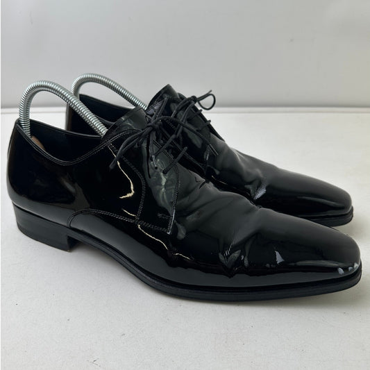 Magnanni Dante Black Patent Leather Plain Toe Derby Tuxedo Shoes Men's Sz 12