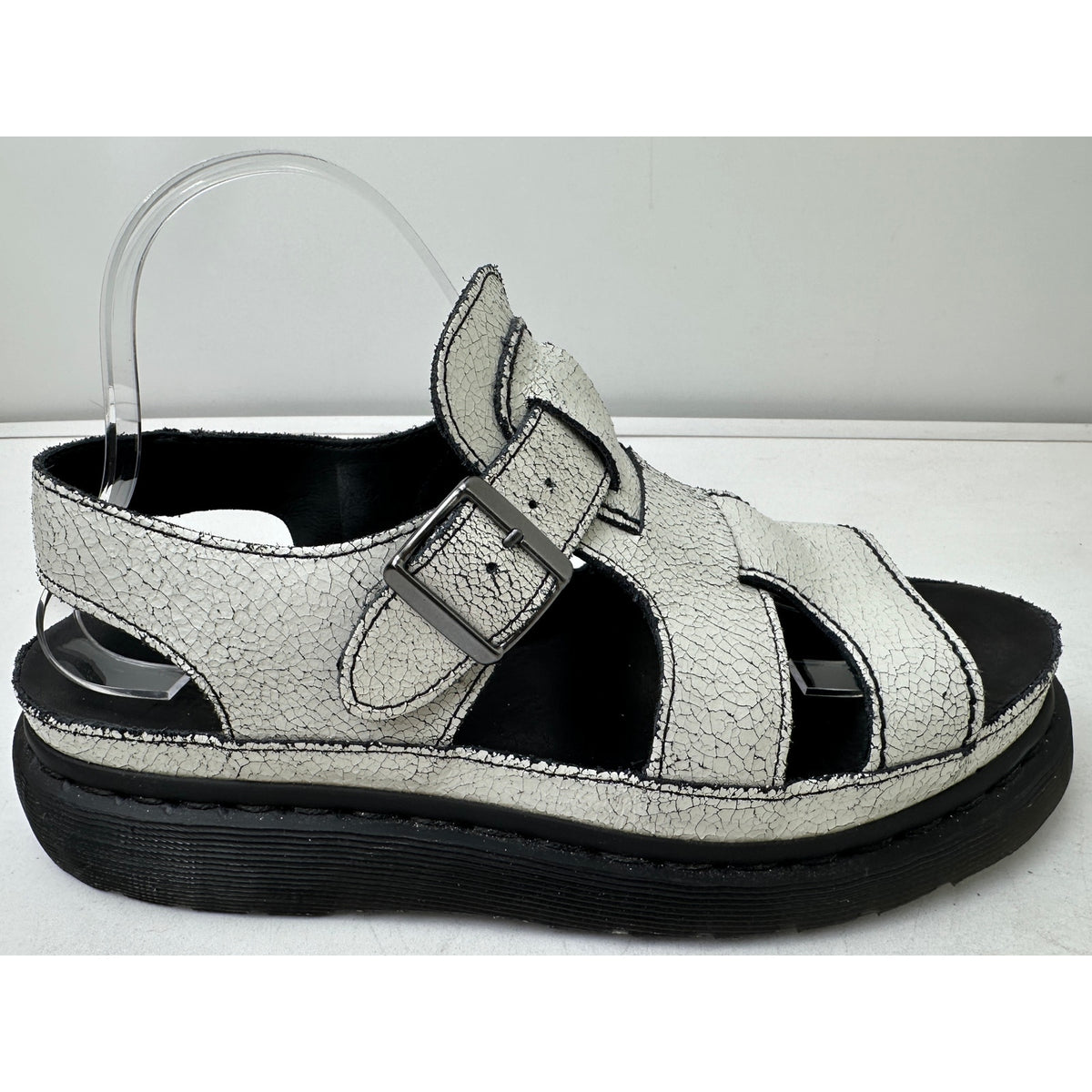 Vintage Dr. Martens Asha Double Tongue White Crackle Leather Sandal Women's Sz 9