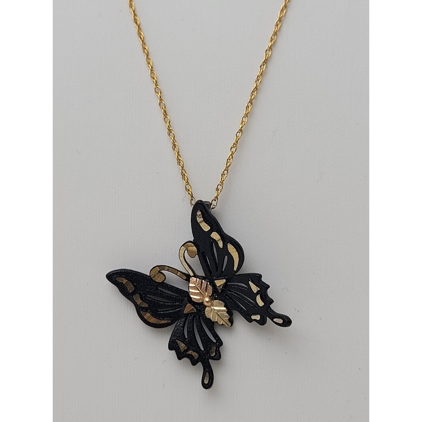 Black Hills Gold Powder Coated Butterfly Pendent on 14K GF Chain