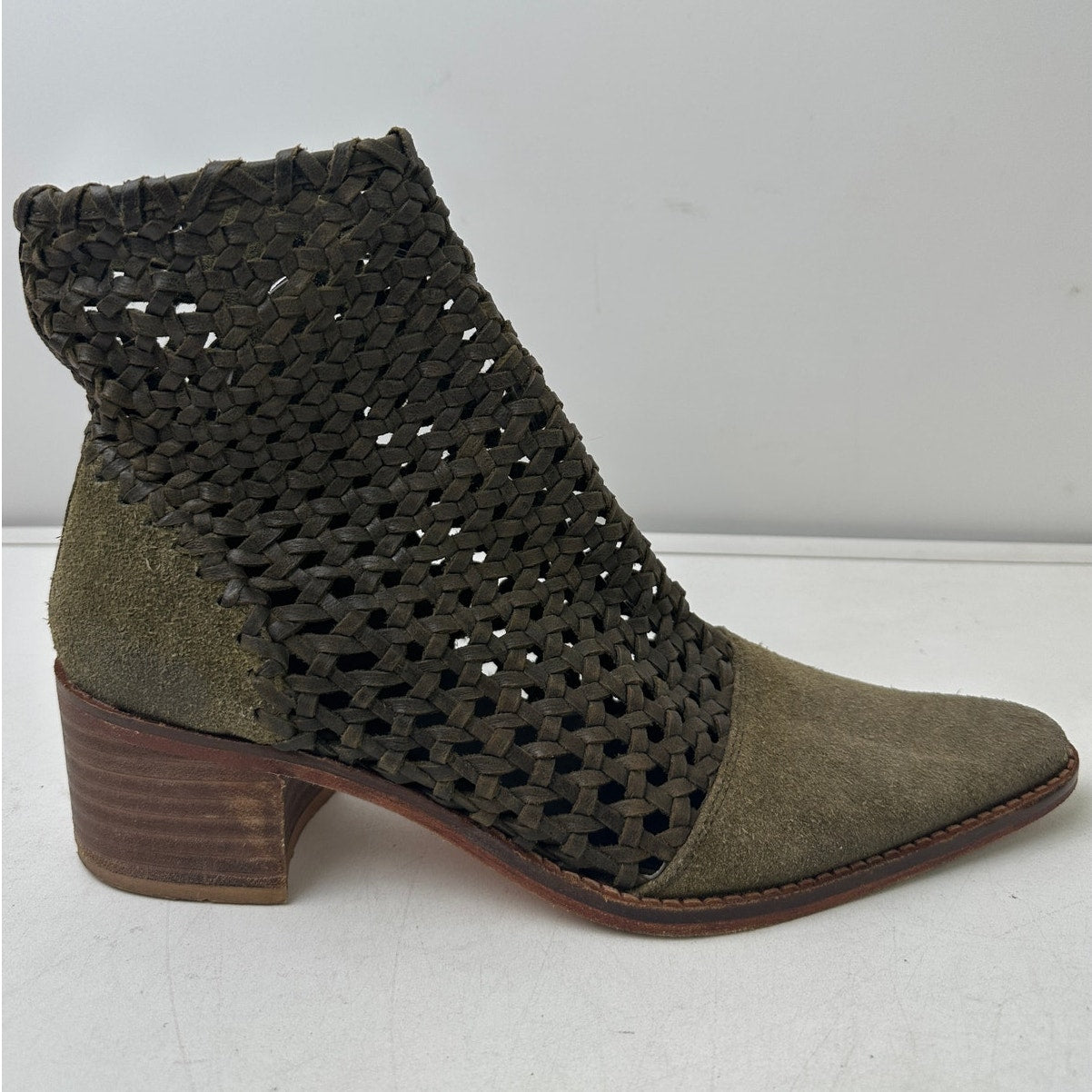 Free People In The Loop Woven Leather Olive Green Booties Women's Sz 9