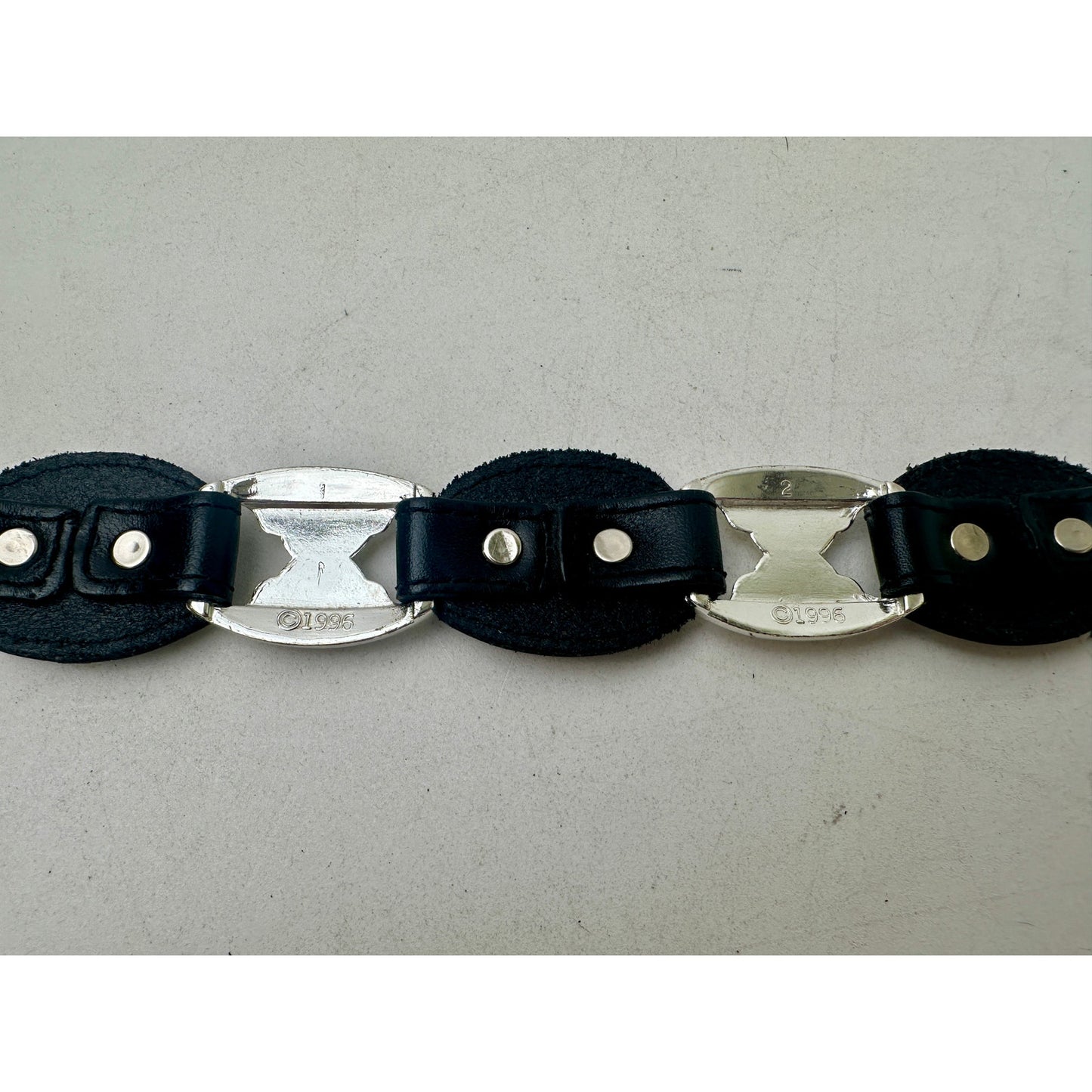 Vintage Tony Lama Black Leather/Silver Tone Western Concho Belt Sz 34