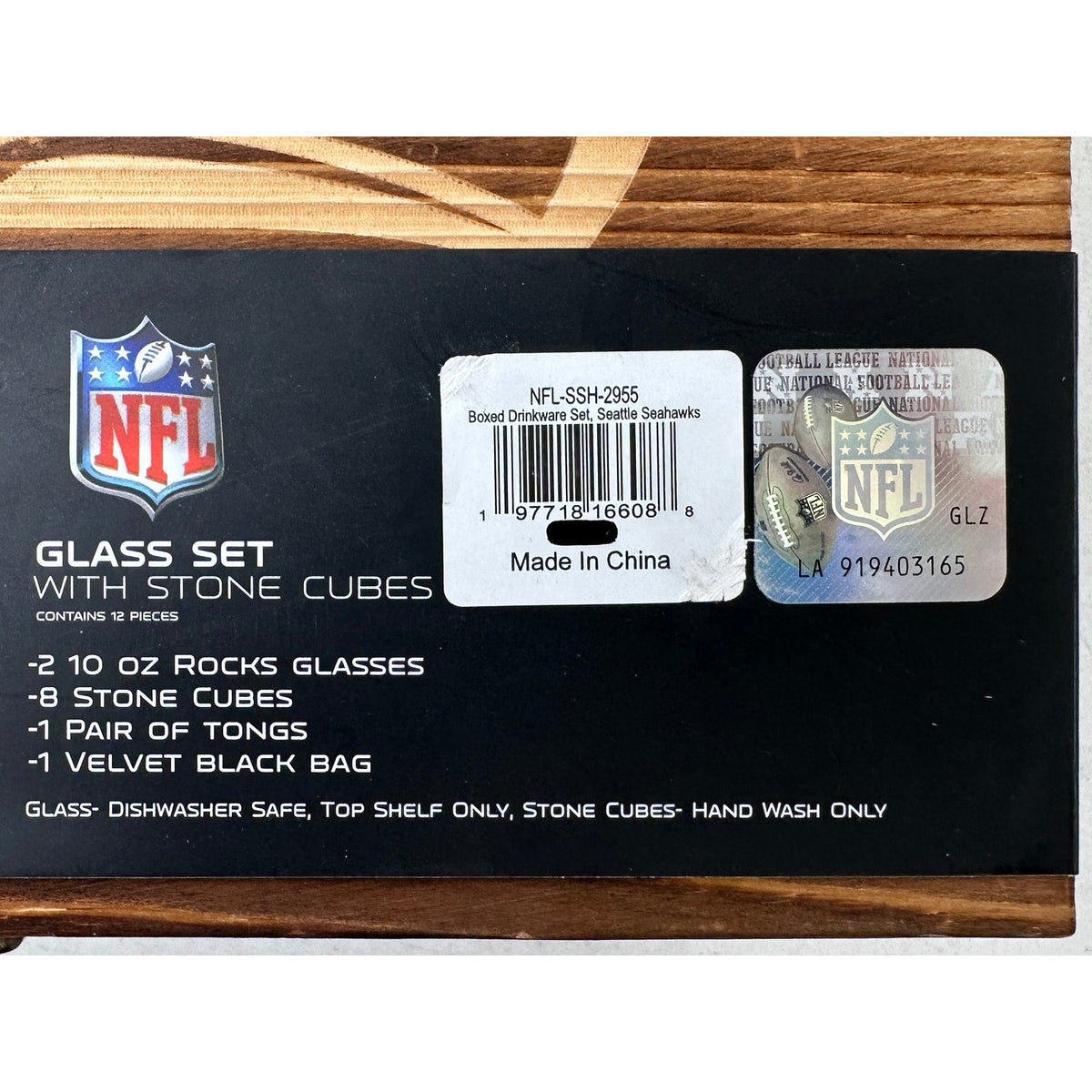 NFL Seattle Seahawks Wood Boxed Glass Set W/ Stone Cubes | NEW