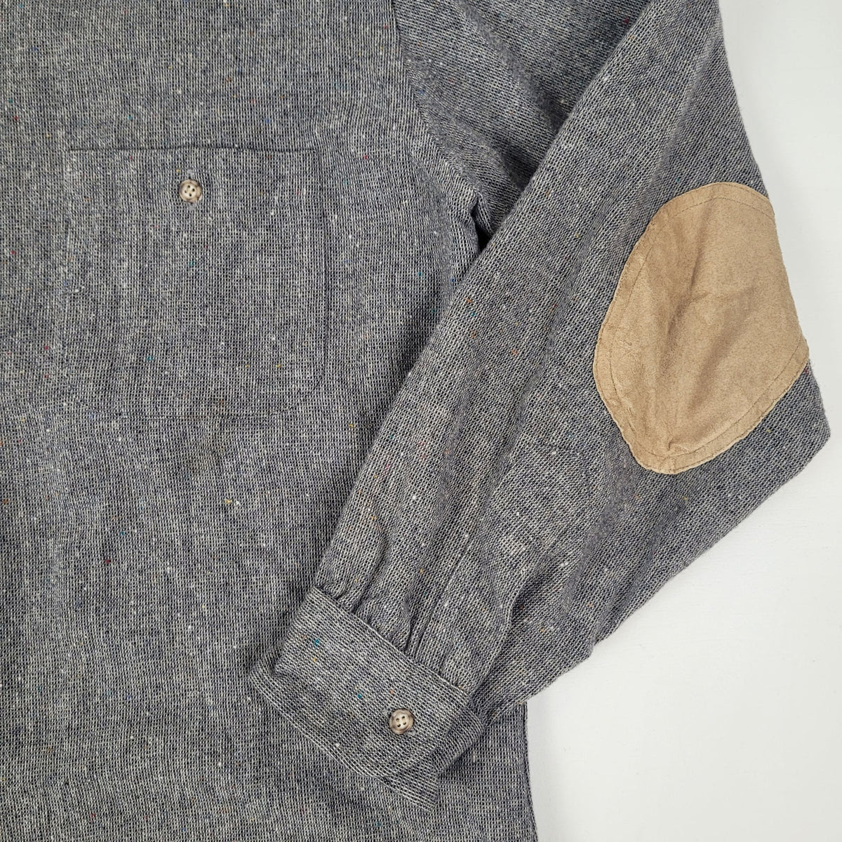 Vintage Pendleton Grey Textured Wool Button-Up Shirt w Elbow Patches Men's Sz XL