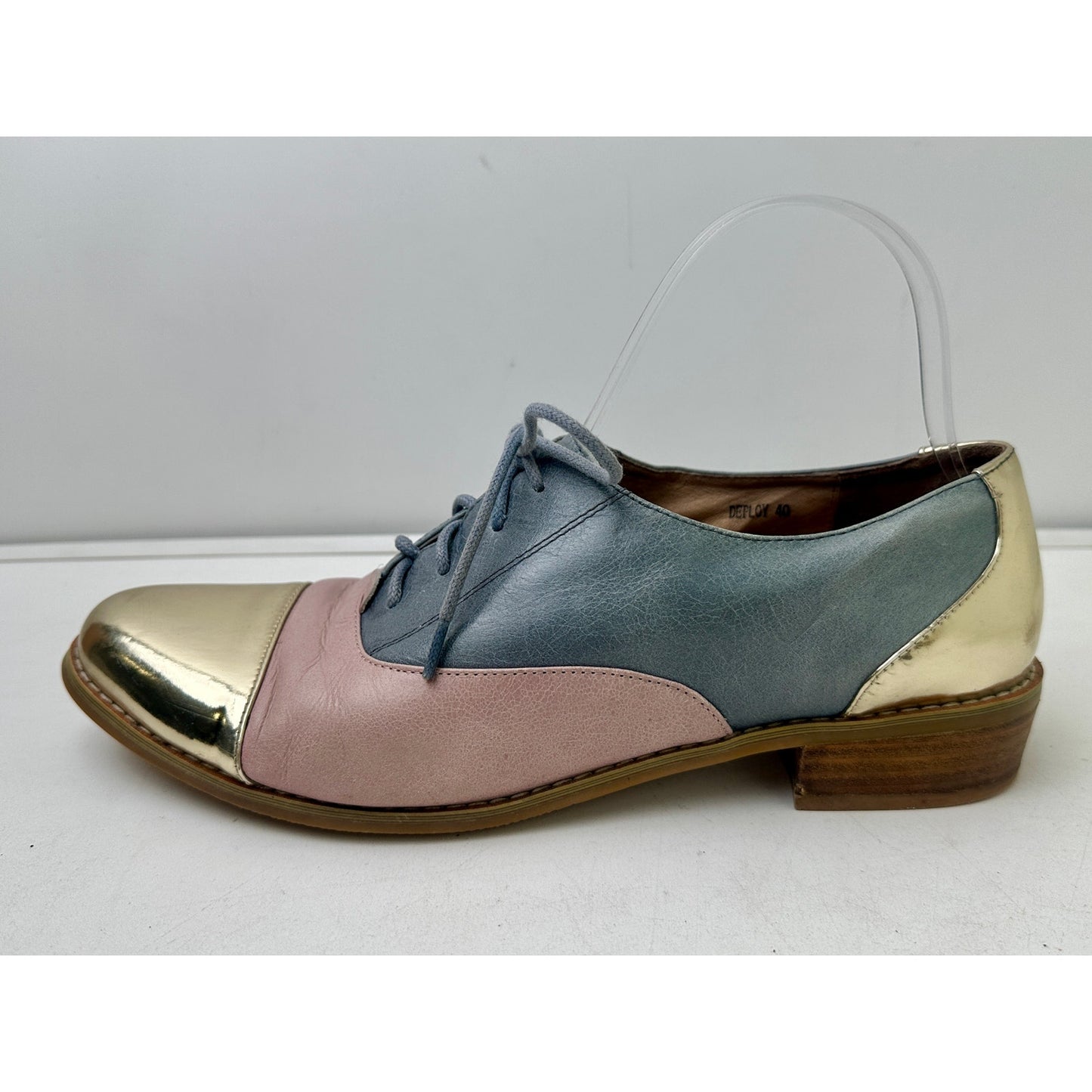 Tri-Color Leather Metallic Cap Toe Oxford Shoes Women's Sz 9